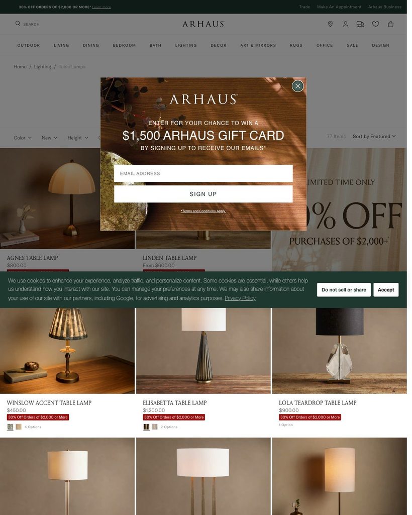 Arhaus 分类页